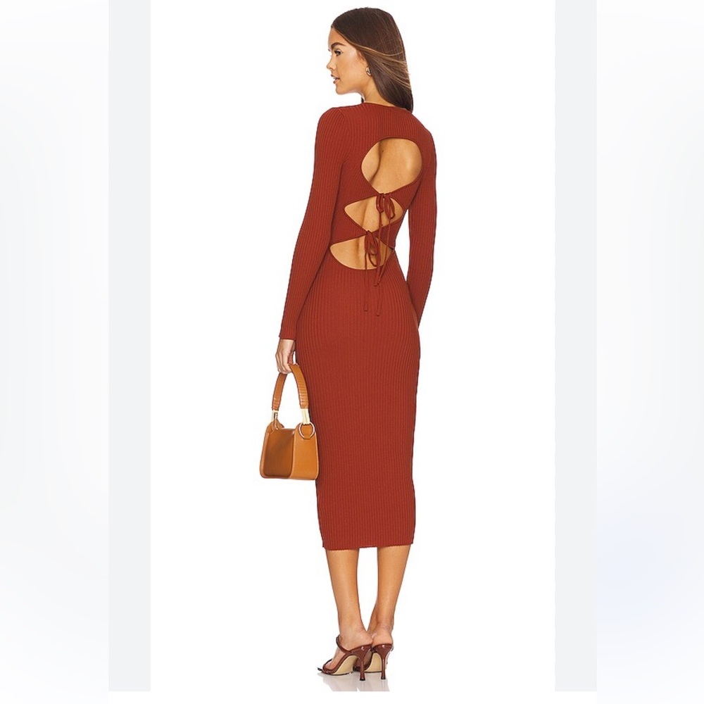 MINKPINK Alba copper Rust Long Sleeve Cut-Out Dress midi NWOT